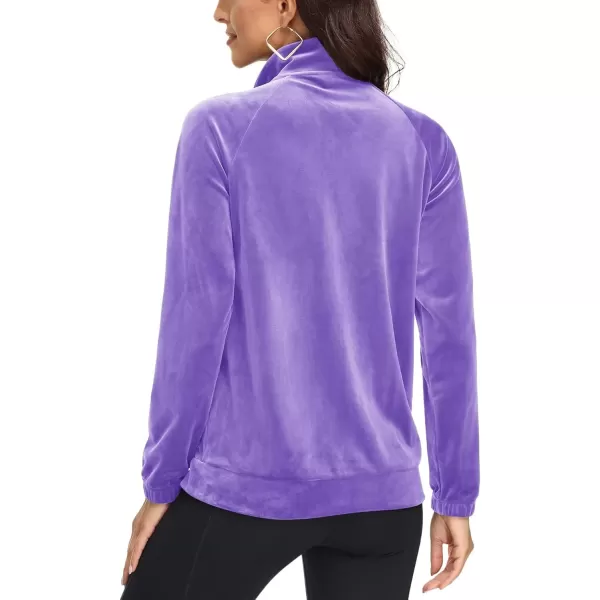 MAGCOMSEN Women's Velour Jackets Full Zip-up Velvet Top 2 Zipper Pockets Lightweight Soft Casual Sweatshirt Jacket