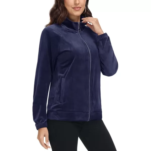 MAGCOMSEN Women's Velour Jackets Full Zip-up Velvet Top 2 Zipper Pockets Lightweight Soft Casual Sweatshirt Jacket