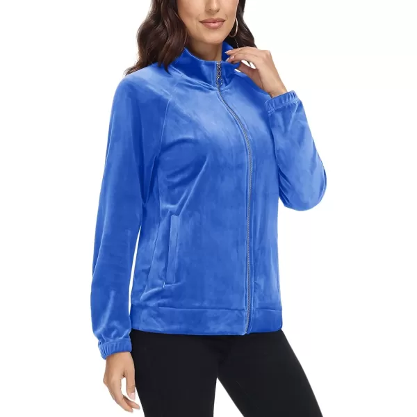 MAGCOMSEN Women's Velour Jackets Full Zip-up Velvet Top 2 Zipper Pockets Lightweight Soft Casual Sweatshirt Jacket