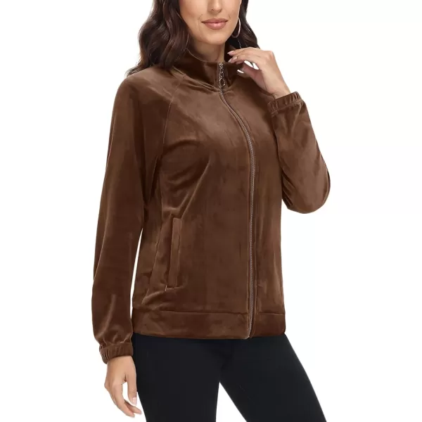 MAGCOMSEN Women's Velour Jackets Full Zip-up Velvet Top 2 Zipper Pockets Lightweight Soft Casual Sweatshirt Jacket