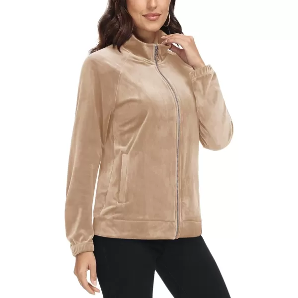 MAGCOMSEN Women's Velour Jackets Full Zip-up Velvet Top 2 Zipper Pockets Lightweight Soft Casual Sweatshirt Jacket