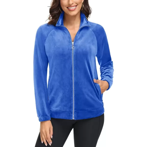 MAGCOMSEN Women's Velour Jackets Full Zip-up Velvet Top 2 Zipper Pockets Lightweight Soft Casual Sweatshirt Jacket