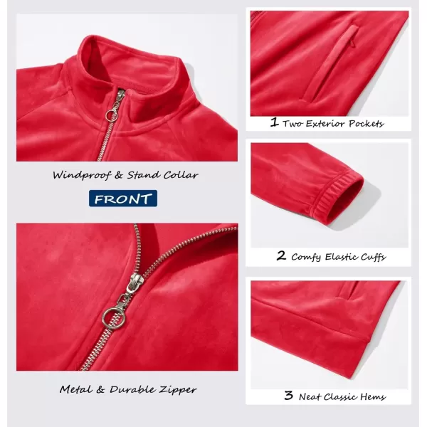 MAGCOMSEN Women's Velour Jackets Full Zip-up Velvet Top 2 Zipper Pockets Lightweight Soft Casual Sweatshirt Jacket