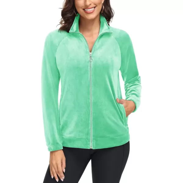 MAGCOMSEN Women's Velour Jackets Full Zip-up Velvet Top 2 Zipper Pockets Lightweight Soft Casual Sweatshirt Jacket