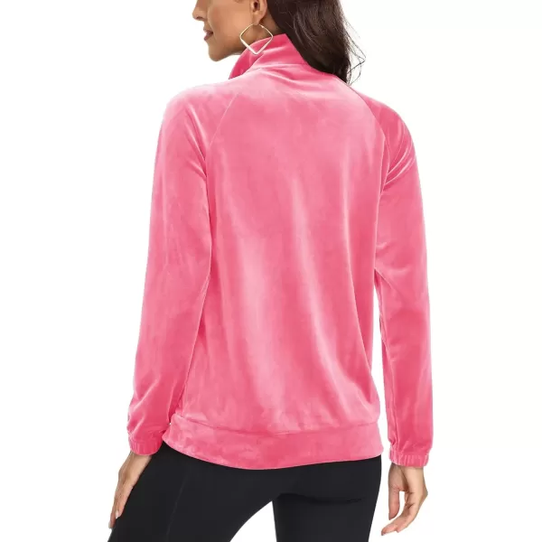 MAGCOMSEN Women's Velour Jackets Full Zip-up Velvet Top 2 Zipper Pockets Lightweight Soft Casual Sweatshirt Jacket