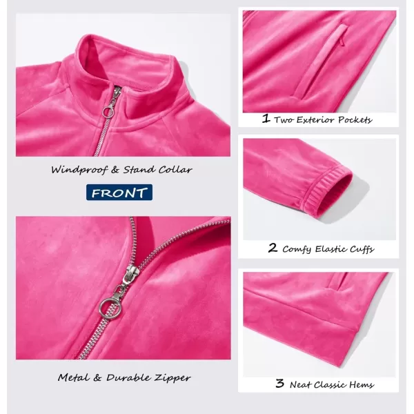 MAGCOMSEN Women's Velour Jackets Full Zip-up Velvet Top 2 Zipper Pockets Lightweight Soft Casual Sweatshirt Jacket