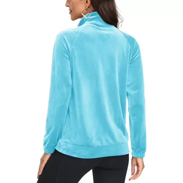 MAGCOMSEN Women's Velour Jackets Full Zip-up Velvet Top 2 Zipper Pockets Lightweight Soft Casual Sweatshirt Jacket