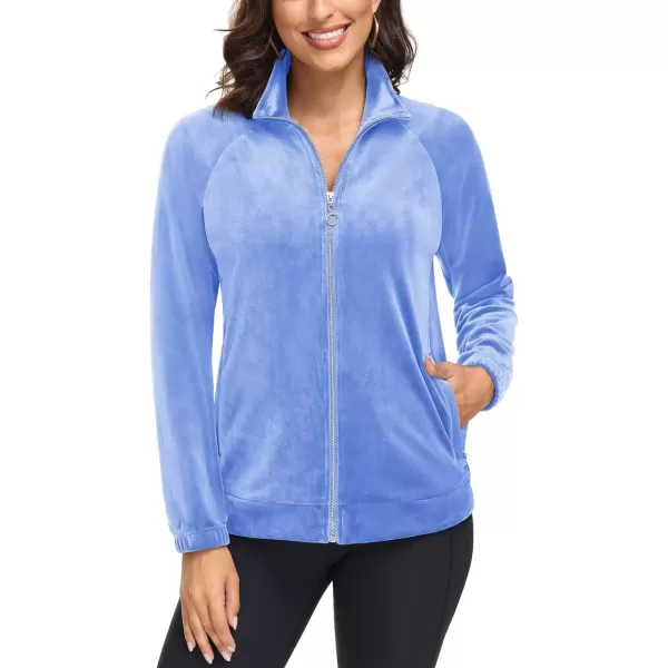 MAGCOMSEN Women's Velour Jackets Full Zip-up Velvet Top 2 Zipper Pockets Lightweight Soft Casual Sweatshirt Jacket