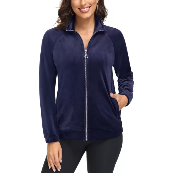MAGCOMSEN Women's Velour Jackets Full Zip-up Velvet Top 2 Zipper Pockets Lightweight Soft Casual Sweatshirt Jacket