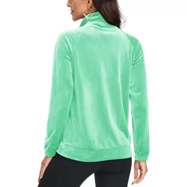 MAGCOMSEN Women's Velour Jackets Full Zip-up Velvet Top 2 Zipper Pockets Lightweight Soft Casual Sweatshirt Jacket