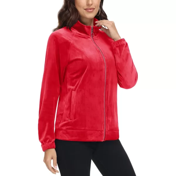 MAGCOMSEN Women's Velour Jackets Full Zip-up Velvet Top 2 Zipper Pockets Lightweight Soft Casual Sweatshirt Jacket