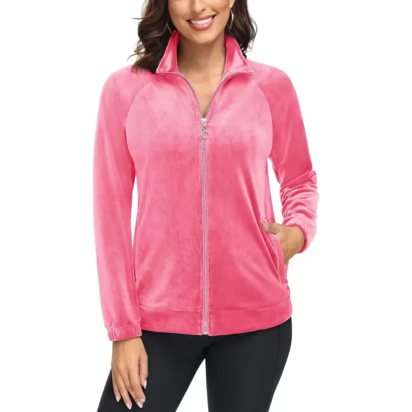 MAGCOMSEN Women's Velour Jackets Full Zip-up Velvet Top 2 Zipper Pockets Lightweight Soft Casual Sweatshirt Jacket