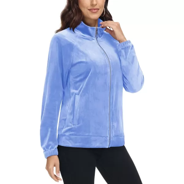 MAGCOMSEN Women's Velour Jackets Full Zip-up Velvet Top 2 Zipper Pockets Lightweight Soft Casual Sweatshirt Jacket