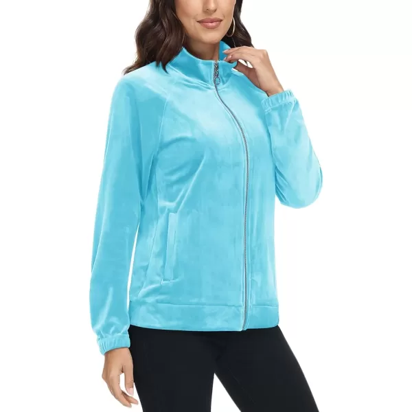 MAGCOMSEN Women's Velour Jackets Full Zip-up Velvet Top 2 Zipper Pockets Lightweight Soft Casual Sweatshirt Jacket