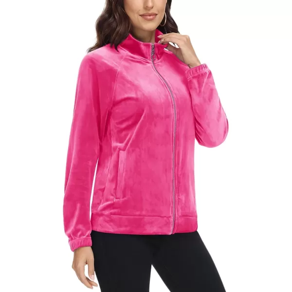 MAGCOMSEN Women's Velour Jackets Full Zip-up Velvet Top 2 Zipper Pockets Lightweight Soft Casual Sweatshirt Jacket