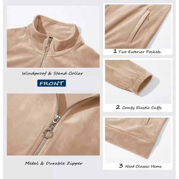MAGCOMSEN Women's Velour Jackets Full Zip-up Velvet Top 2 Zipper Pockets Lightweight Soft Casual Sweatshirt Jacket