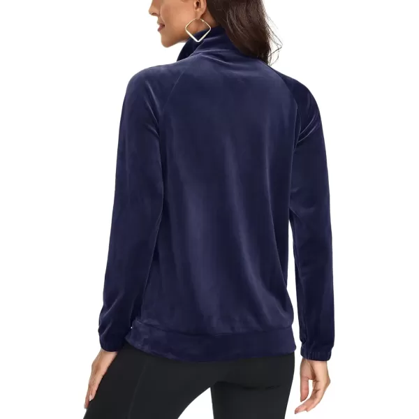 MAGCOMSEN Women's Velour Jackets Full Zip-up Velvet Top 2 Zipper Pockets Lightweight Soft Casual Sweatshirt Jacket