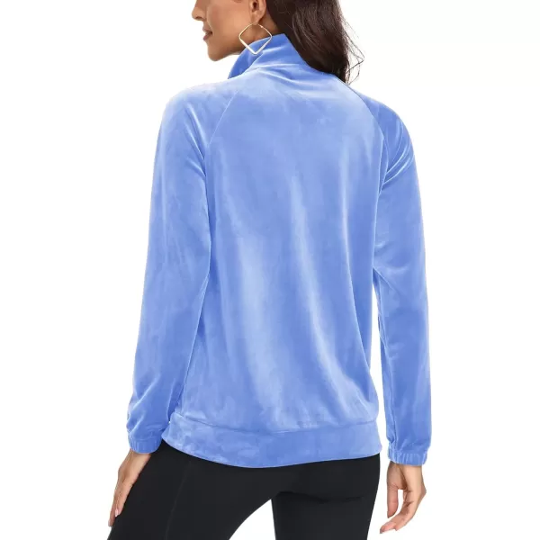 MAGCOMSEN Women's Velour Jackets Full Zip-up Velvet Top 2 Zipper Pockets Lightweight Soft Casual Sweatshirt Jacket