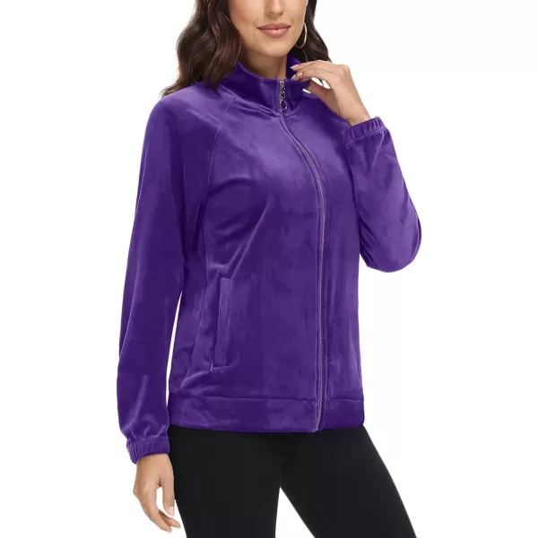 MAGCOMSEN Women's Velour Jackets Full Zip-up Velvet Top 2 Zipper Pockets Lightweight Soft Casual Sweatshirt Jacket