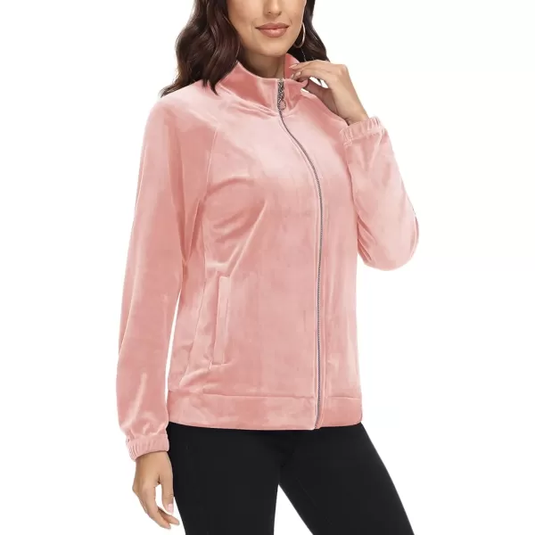 MAGCOMSEN Women's Velour Jackets Full Zip-up Velvet Top 2 Zipper Pockets Lightweight Soft Casual Sweatshirt Jacket