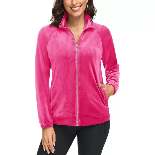 MAGCOMSEN Women's Velour Jackets Full Zip-up Velvet Top 2 Zipper Pockets Lightweight Soft Casual Sweatshirt Jacket