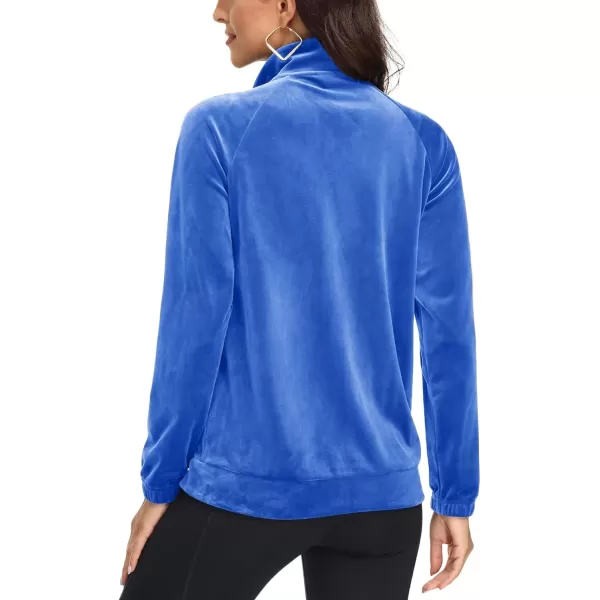 MAGCOMSEN Women's Velour Jackets Full Zip-up Velvet Top 2 Zipper Pockets Lightweight Soft Casual Sweatshirt Jacket