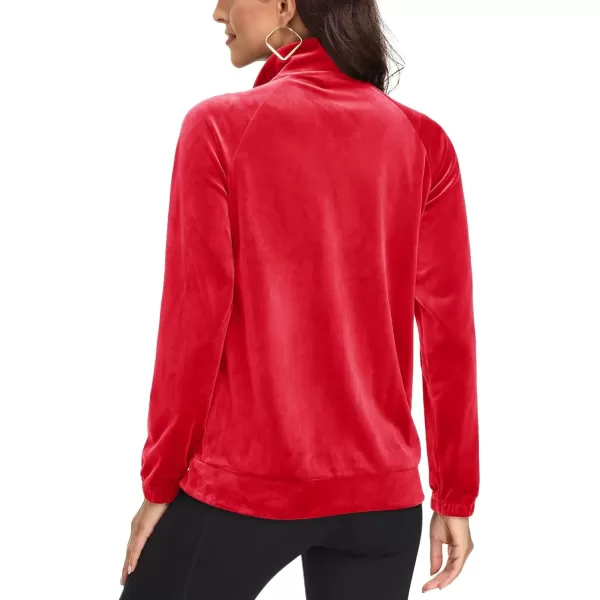 MAGCOMSEN Women's Velour Jackets Full Zip-up Velvet Top 2 Zipper Pockets Lightweight Soft Casual Sweatshirt Jacket