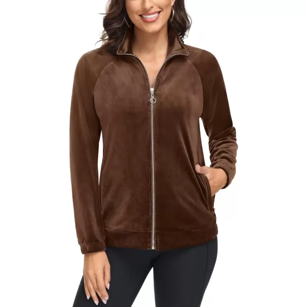 MAGCOMSEN Women's Velour Jackets Full Zip-up Velvet Top 2 Zipper Pockets Lightweight Soft Casual Sweatshirt Jacket