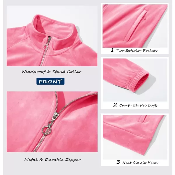 MAGCOMSEN Women's Velour Jackets Full Zip-up Velvet Top 2 Zipper Pockets Lightweight Soft Casual Sweatshirt Jacket