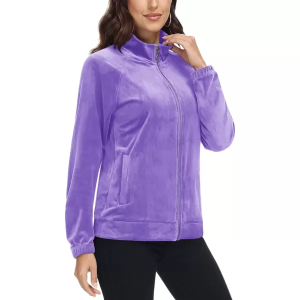 MAGCOMSEN Women's Velour Jackets Full Zip-up Velvet Top 2 Zipper Pockets Lightweight Soft Casual Sweatshirt Jacket