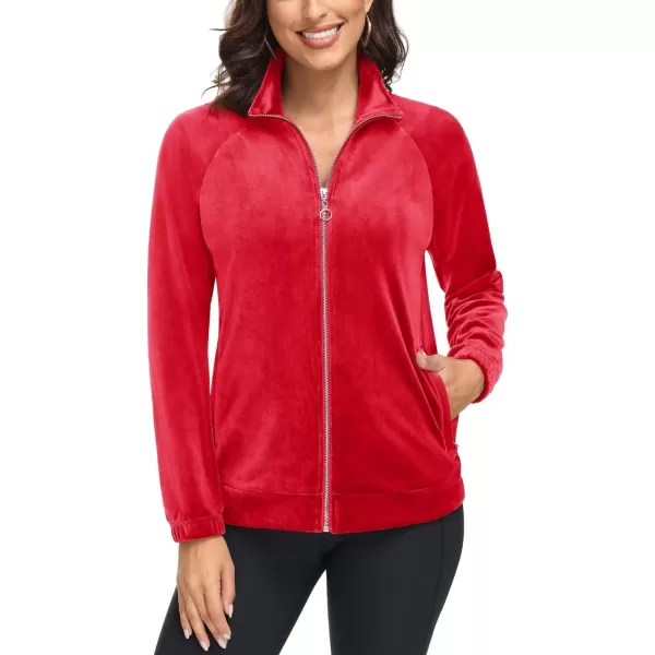 MAGCOMSEN Women's Velour Jackets Full Zip-up Velvet Top 2 Zipper Pockets Lightweight Soft Casual Sweatshirt Jacket