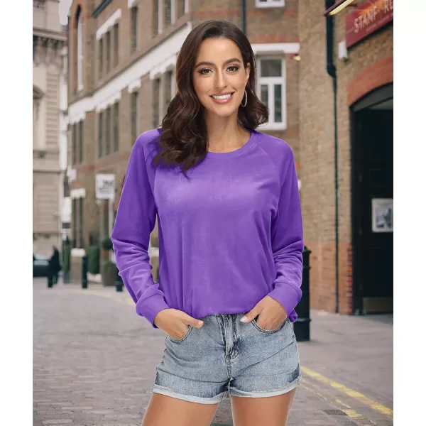 MAGCOMSEN Women's Velour Sweatshirts Crewneck Long Sleeve Casual Pullover Soft Warm Shirts Velvet Tops Winter Fall