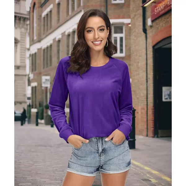 MAGCOMSEN Women's Velour Sweatshirts Crewneck Long Sleeve Casual Pullover Soft Warm Shirts Velvet Tops Winter Fall