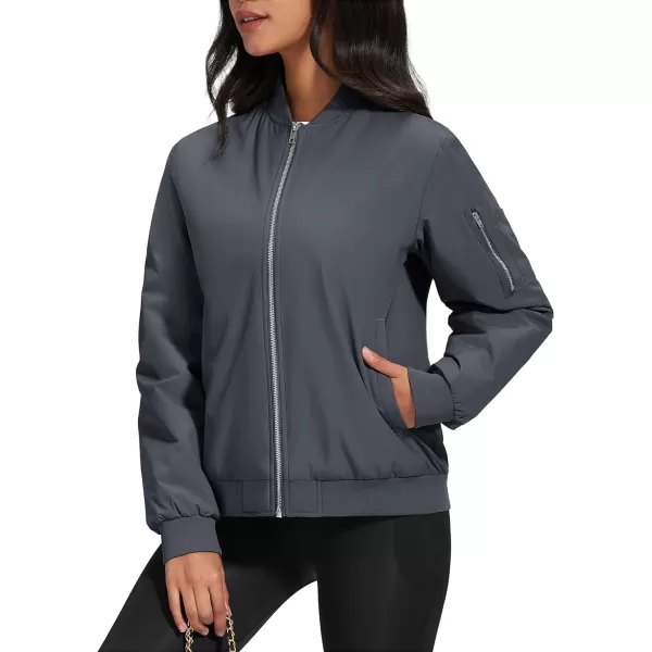 MAGCOMSEN Women's Winter Bomber Jacket Casual Basic Zip Up Padded Coats Water Resistant Long Sleeve Outwear with Pockets