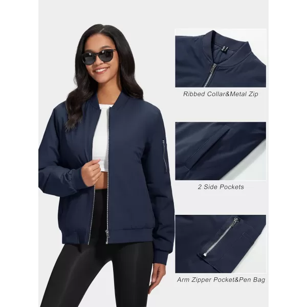 MAGCOMSEN Women's Winter Bomber Jacket Casual Basic Zip Up Padded Coats Water Resistant Long Sleeve Outwear with Pockets