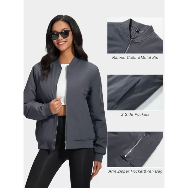 MAGCOMSEN Women's Winter Bomber Jacket Casual Basic Zip Up Padded Coats Water Resistant Long Sleeve Outwear with Pockets