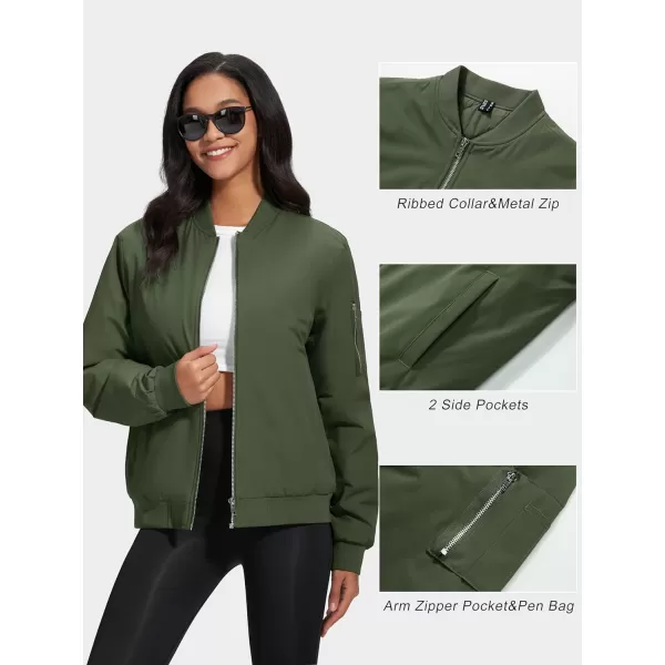 MAGCOMSEN Women's Winter Bomber Jacket Casual Basic Zip Up Padded Coats Water Resistant Long Sleeve Outwear with Pockets