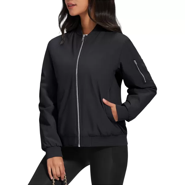 MAGCOMSEN Women's Winter Bomber Jacket Casual Basic Zip Up Padded Coats Water Resistant Long Sleeve Outwear with Pockets