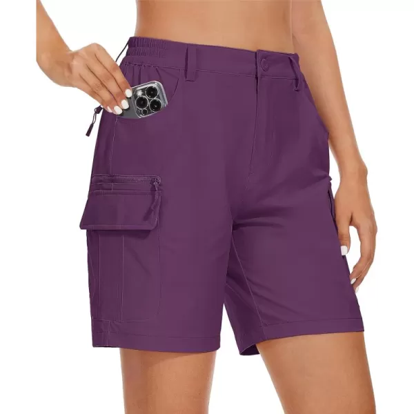 MAGCOMSEN Women's 7" Golf Shorts 6 Pockets Quick Dry Hiking Cargo Shorts Lightweight Water Resistant Summer Outdoor Shorts