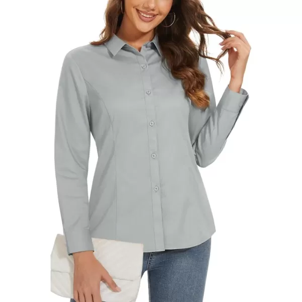 MAGCOMSEN Womens Basic Button Up Shirt Slim Fit Casual Blouse Formal Tops Long-Sleeve Work Wear Dress Shirt