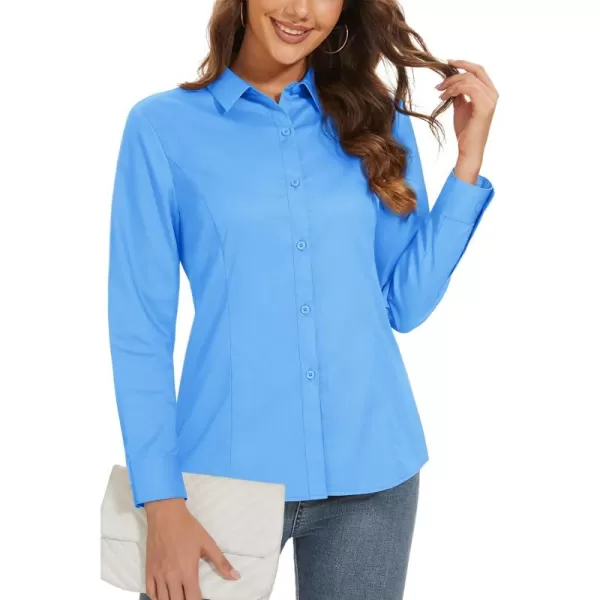 MAGCOMSEN Womens Basic Button Up Shirt Slim Fit Casual Blouse Formal Tops Long-Sleeve Work Wear Dress Shirt