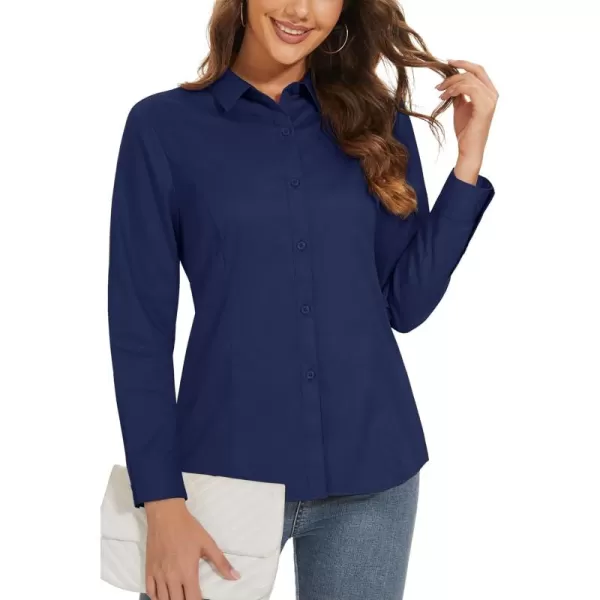 MAGCOMSEN Womens Basic Button Up Shirt Slim Fit Casual Blouse Formal Tops Long-Sleeve Work Wear Dress Shirt