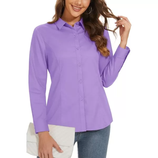 MAGCOMSEN Womens Basic Button Up Shirt Slim Fit Casual Blouse Formal Tops Long-Sleeve Work Wear Dress Shirt