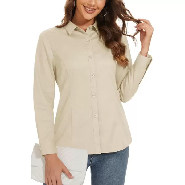 MAGCOMSEN Womens Basic Button Up Shirt Slim Fit Casual Blouse Formal Tops Long-Sleeve Work Wear Dress Shirt