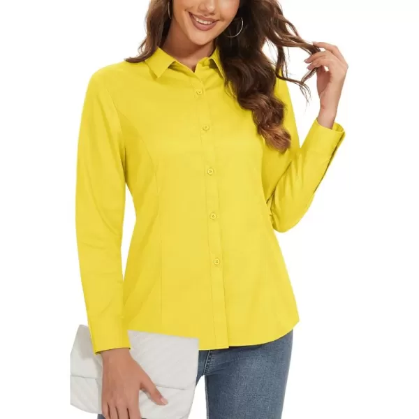 MAGCOMSEN Womens Basic Button Up Shirt Slim Fit Casual Blouse Formal Tops Long-Sleeve Work Wear Dress Shirt