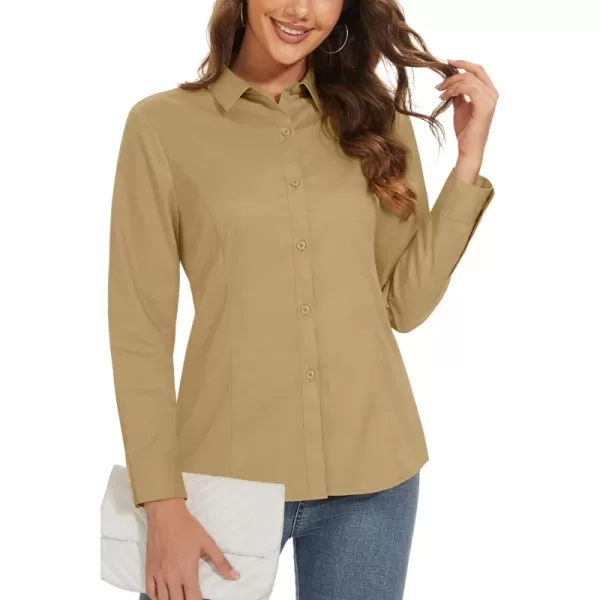 MAGCOMSEN Womens Basic Button Up Shirt Slim Fit Casual Blouse Formal Tops Long-Sleeve Work Wear Dress Shirt