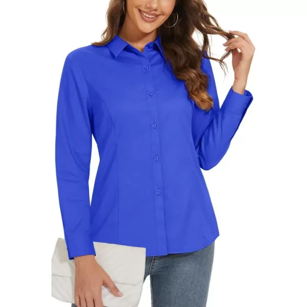 MAGCOMSEN Womens Basic Button Up Shirt Slim Fit Casual Blouse Formal Tops Long-Sleeve Work Wear Dress Shirt