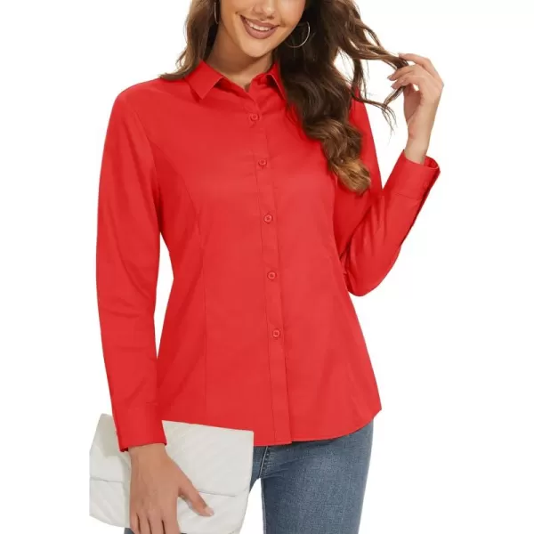 MAGCOMSEN Womens Basic Button Up Shirt Slim Fit Casual Blouse Formal Tops Long-Sleeve Work Wear Dress Shirt