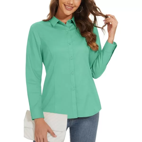 MAGCOMSEN Womens Basic Button Up Shirt Slim Fit Casual Blouse Formal Tops Long-Sleeve Work Wear Dress Shirt