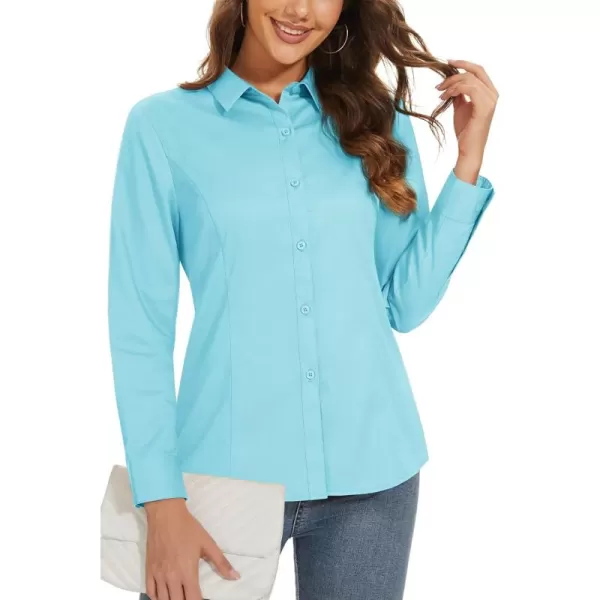 MAGCOMSEN Womens Basic Button Up Shirt Slim Fit Casual Blouse Formal Tops Long-Sleeve Work Wear Dress Shirt